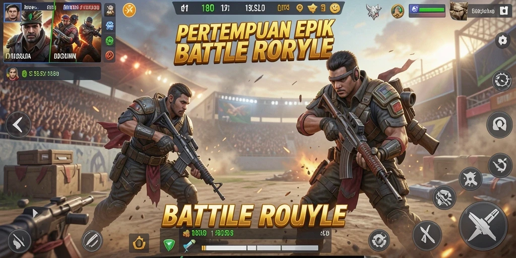 Screenshot gameplay 180SLOT menampilkan aksi mendebarkan di arena Battle Royale.