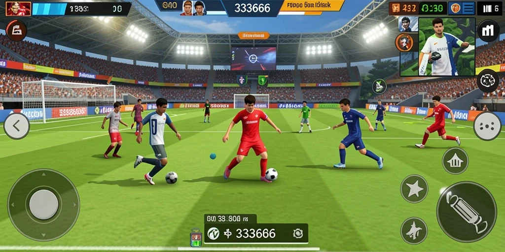 Tampilan gameplay seru 333666 dengan aksi sepak bola menarik.