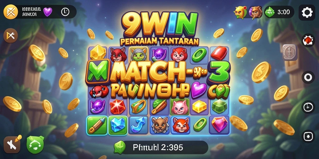 Gameplay Match-3 seru di 9WIN dengan berbagai tantangan.