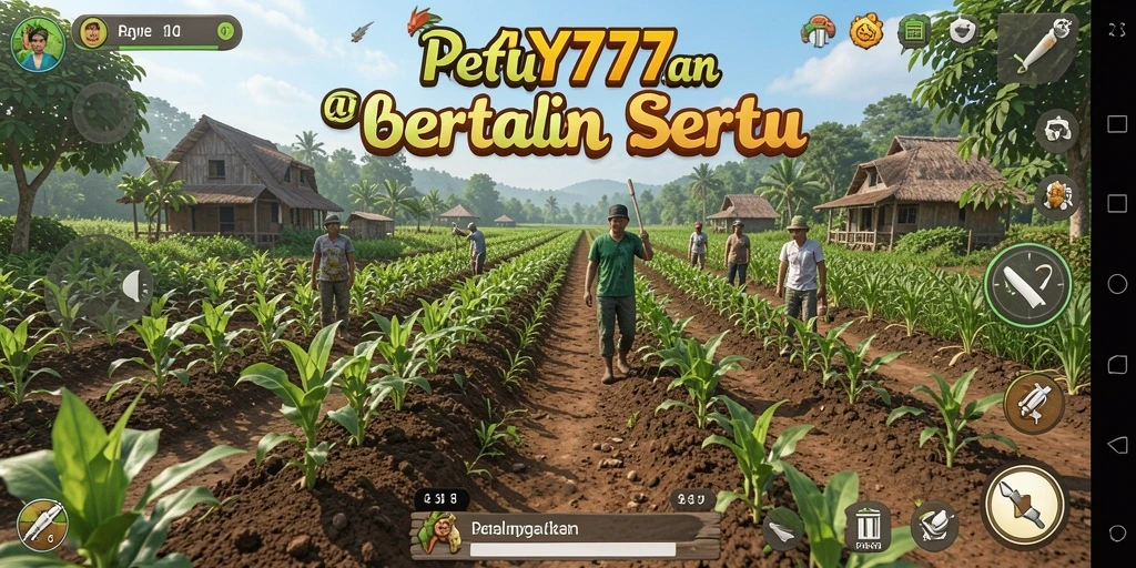 Tangkapan layar utama gameplay DAY777 dengan aktivitas bertani.