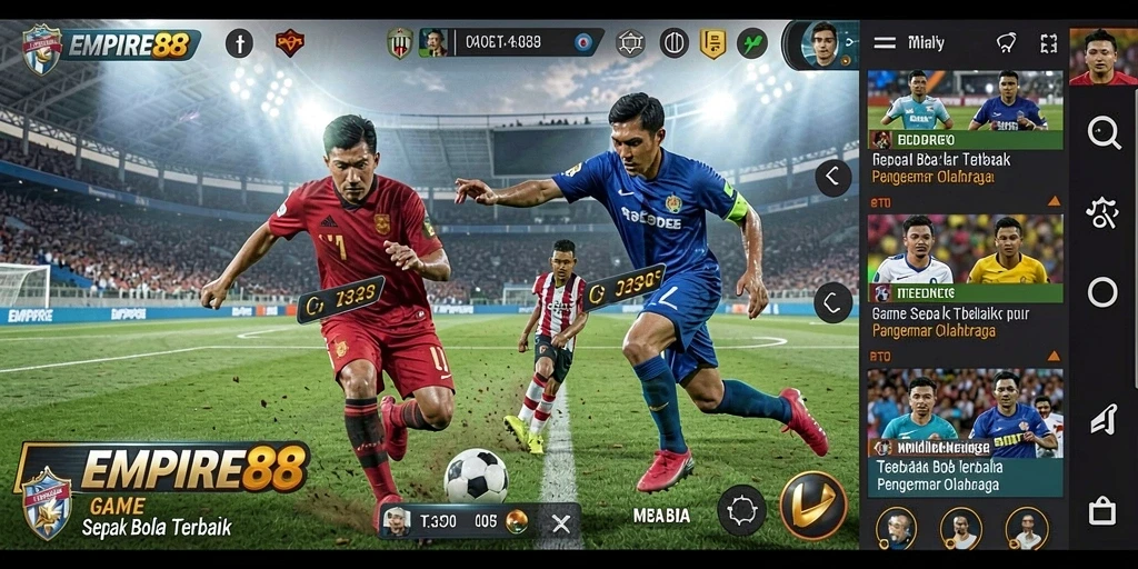 Tangkapan layar dari gameplay EMPIRE88 yang menampilkan aksi sepak bola yang seru.