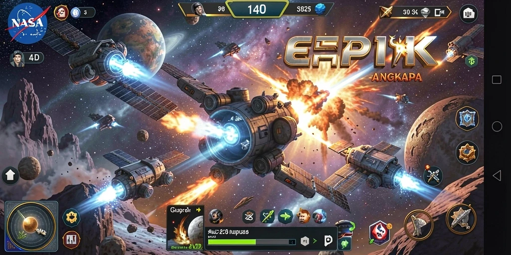 Tampilan gameplay menegangkan dalam arena Battle Royale di luar angkasa.