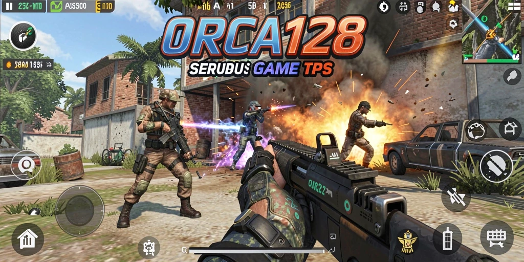 Pengambilan layar utama permainan TPS ORCA128 yang penuh aksi.