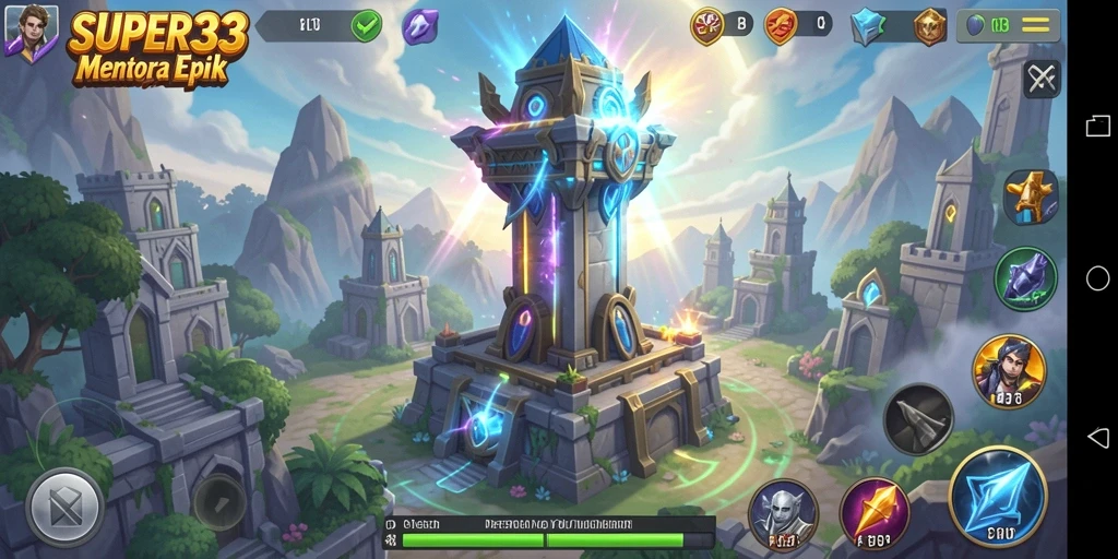 Tampilan gameplay SUPER33 menampilkan strategi menara pertahanan yang mendebarkan.