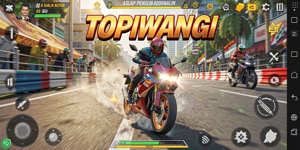 Gambaran gameplay intens di trek balap TOPIWANGI.